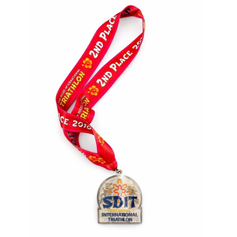 2016 San Diego International Triathlon 2nd Place Finisher Medal SDIT Red Ribbon